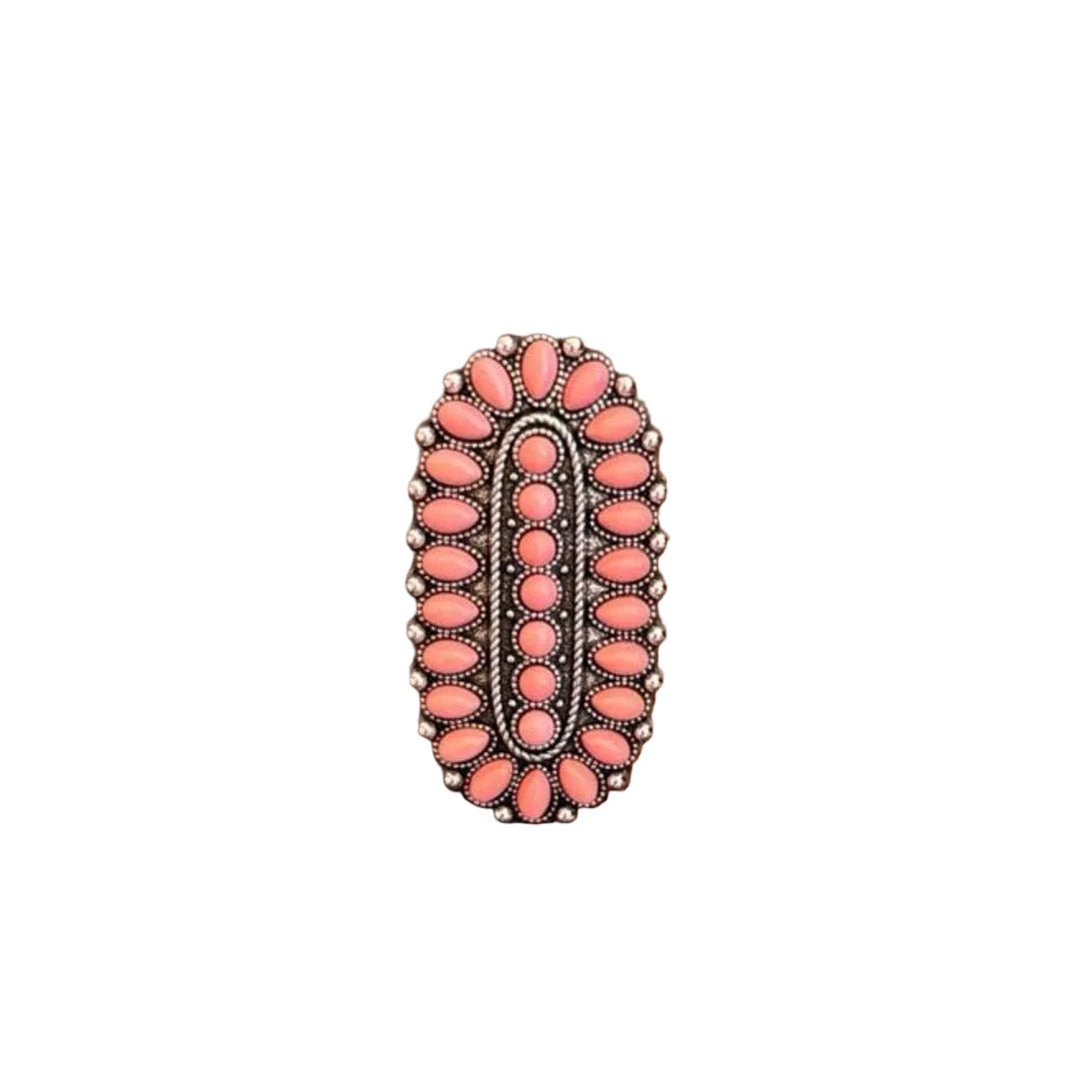 Western Pink Oval Cluster Adjustable Ring