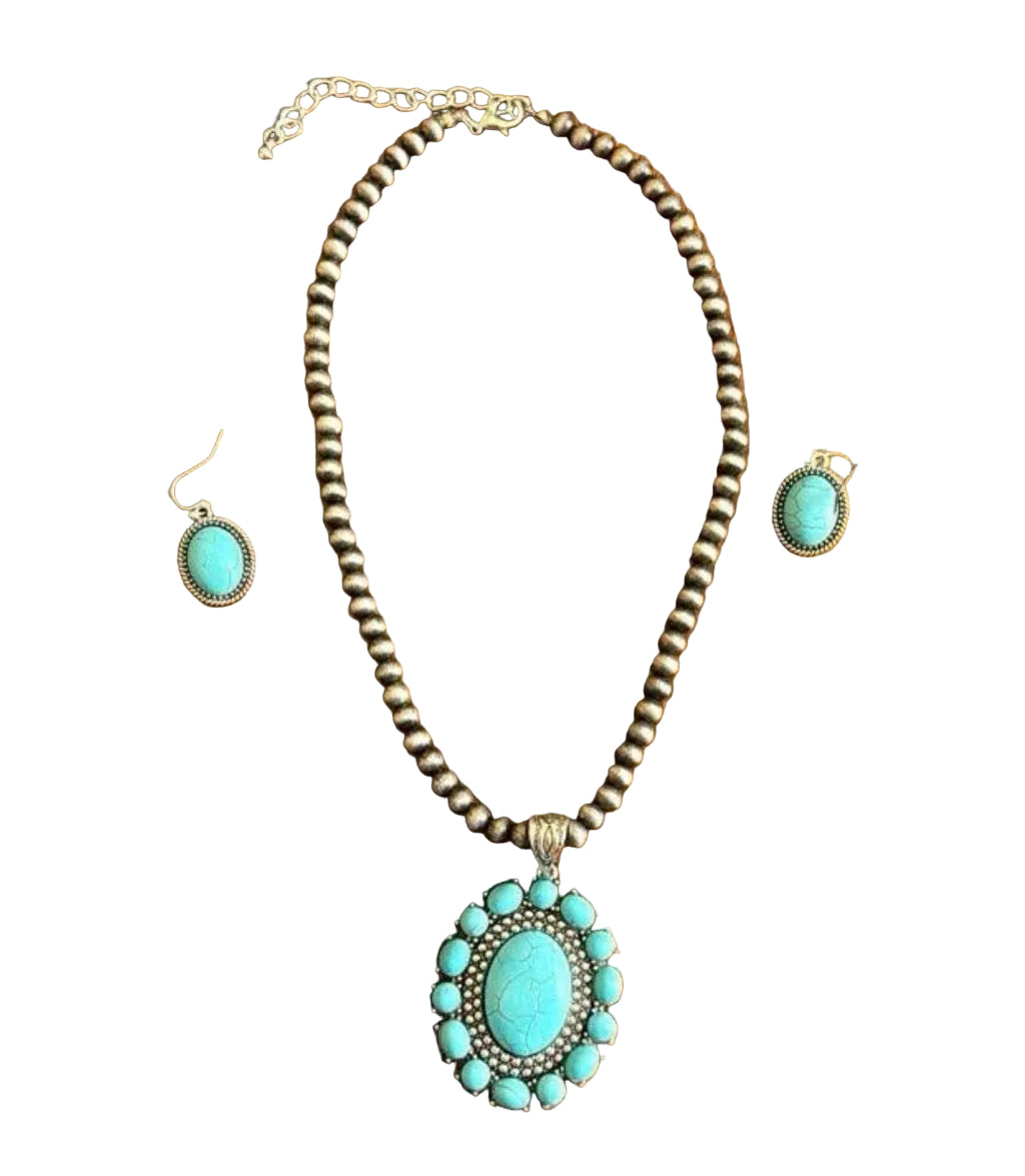 Turquoise Pendant Necklace & Earring Set
